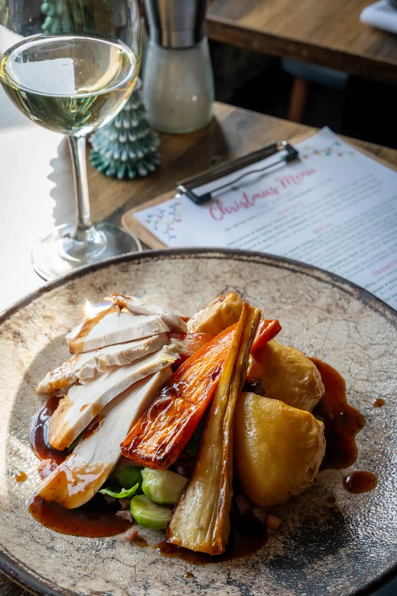 Butter roasted Essex Grove Smith turkey Butter roasted Essex Grove Smith turkey with duck fat potatoes, honey roasted carrot and parsnip, sprouts and rich gravy